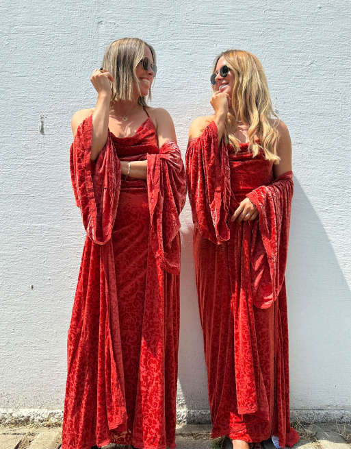 Labelrail x Collyer Twins devore cowl neck maxi cami dress in burnt orange