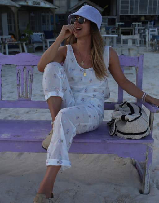 Labelrail x Collyer Twins embroidered cotton jumpsuit in White