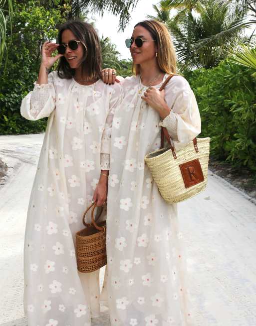 Labelrail x Collyer Twins floral detail maxi trapeze dress in white