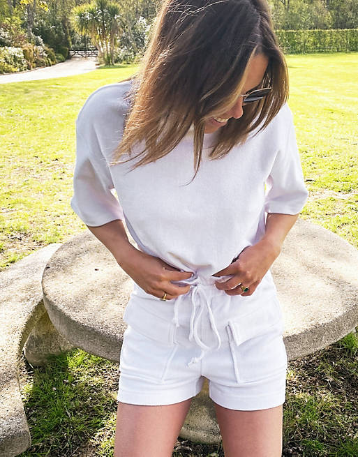 Labelrail x Collyer Twins high waist shorts in towelling co-ord 