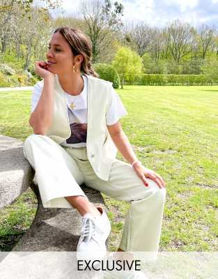 Labelrail x Collyer Twins high waist straight leg jeans in unbleached denim co-ord