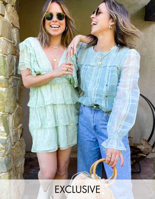 Labelrail x Collyer Twins – Karierte Bluse aus Organza mit Stickerei