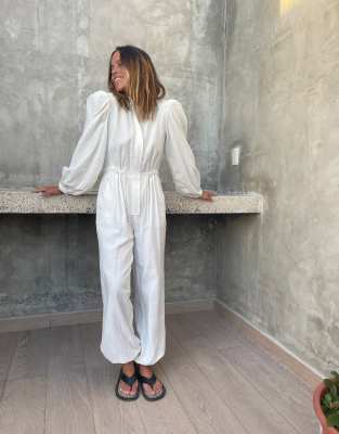 Labelrail x Collyer Twins long sleeve linen jumpsuit in white