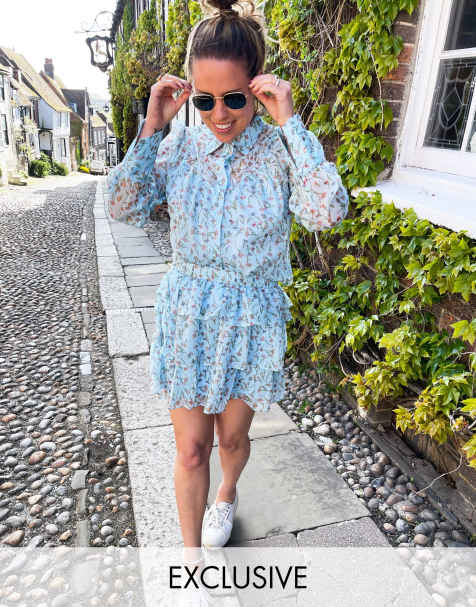 Labelrail x Collyer Twins mini skirt with tiering in ditsy floral co-ord - view 1