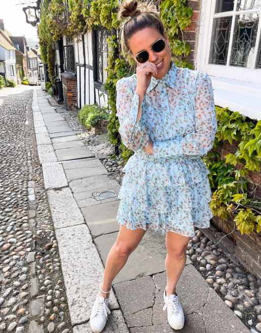 Labelrail x Collyer Twins mini skirt with tiering in ditsy floral co-ord, 4 of 4