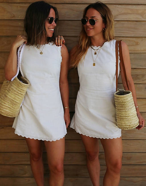 Labelrail x Collyer Twins scallop edge a-line mini dress in white | ASOS