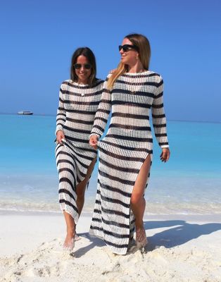 Labelrail x Collyer Twins striped knitted column dress in white and navy - ASOS Price Checker