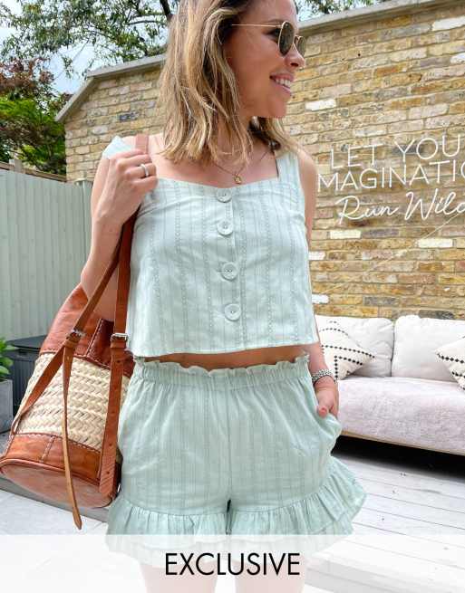 Labelrail x Collyer Twins – Strukturerad crop top med knäppning framtill, del av set
