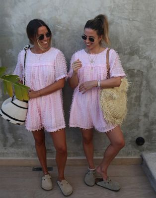 Labelrail x Collyer Twins textured playsuit in baby pink