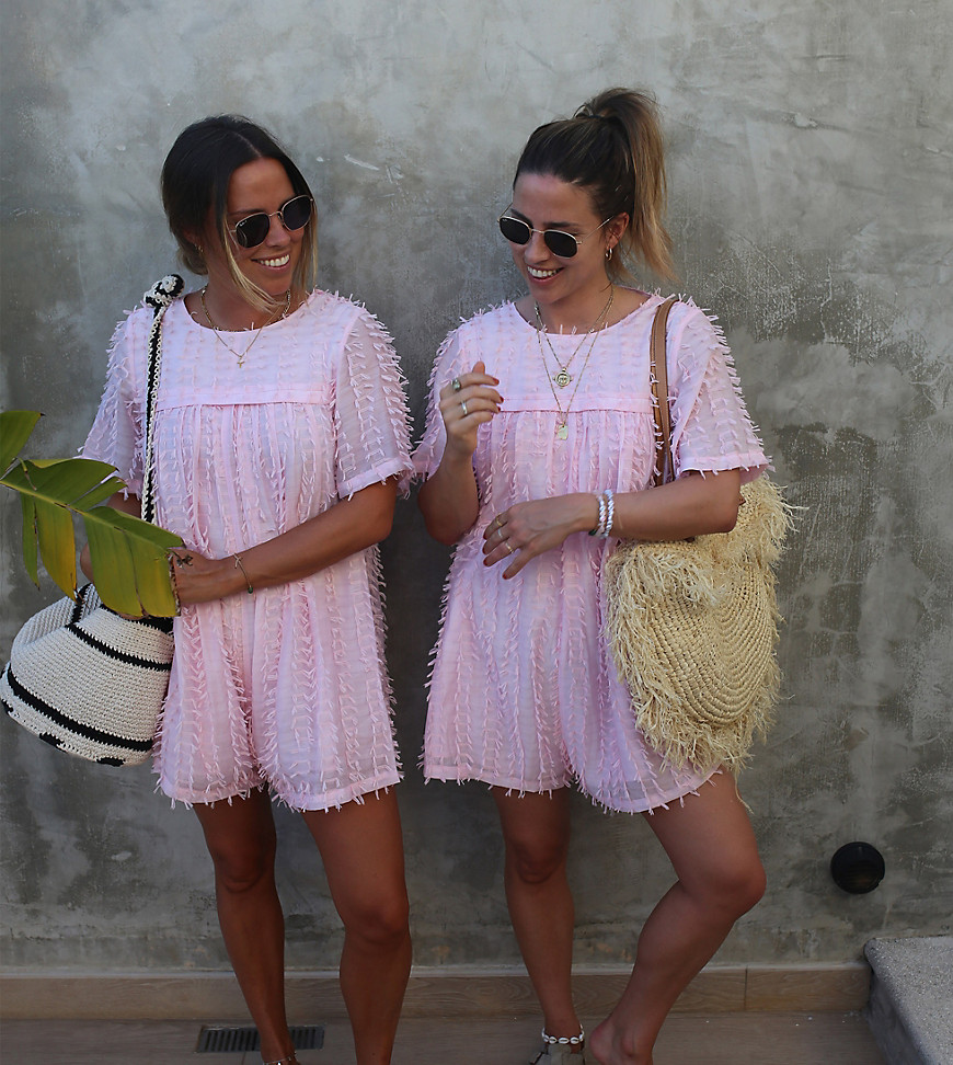 Labelrail X Collyer Twins Textured Romper In Baby Pink
