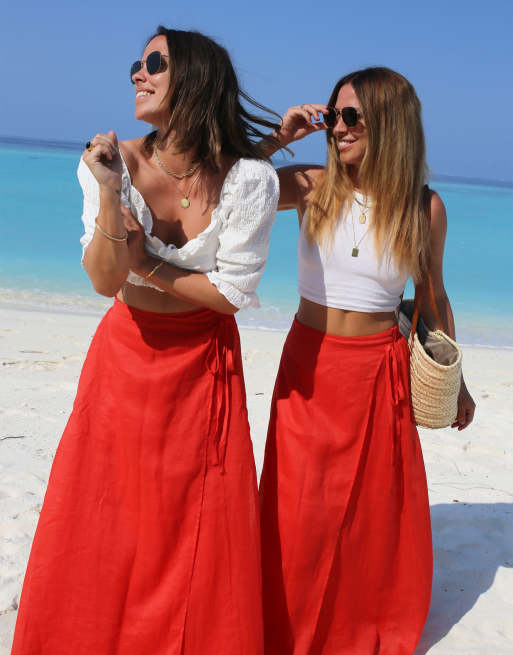 Red Long Wrap Skirt