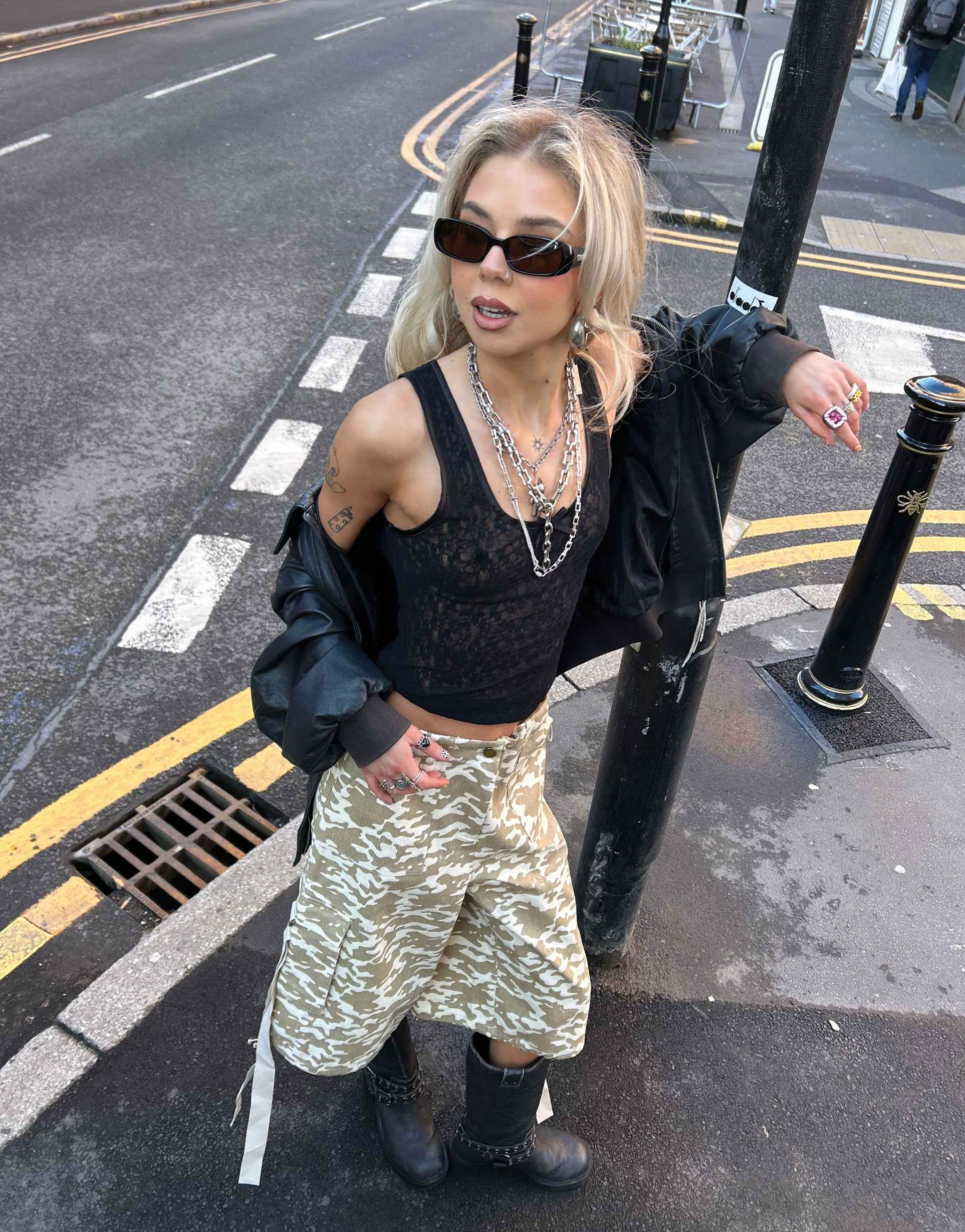 labelrail x daisy birchall bow detail stretch lace tank top in black