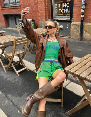 Labelrail X Daisy Birchall Y2k Sports Cami Top In Green In Green