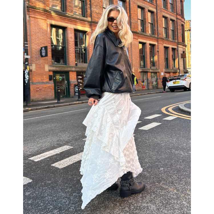 Labelrail x Daisy Birchall textured layered boho maxi skirt in white ASOS