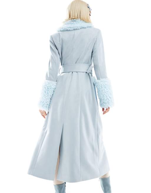 Light blue belted clearance coat