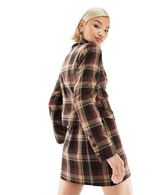 Labelrail x Dyspnea checked leopard trim fitted jacket in brown - part of a set 