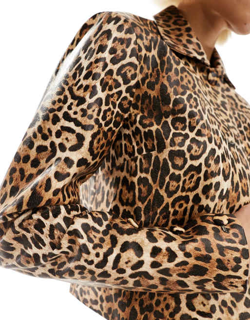 Labelrail x Dyspnea faux leather leopard print boxy jacket in multi - part of a set, 3 of 4