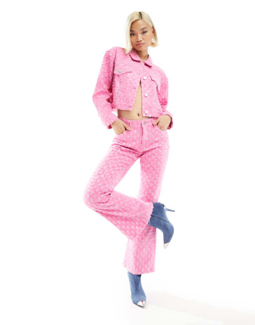 Labelrail x Dyspnea - Rodeo western denim jack met versiering in roze, deel van co-ord set, 2 van 4