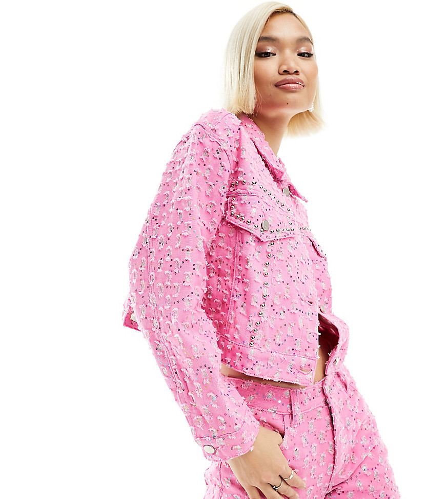 Labelrail x Dyspnea rodeo western embellished denim jacket co-ord in pink