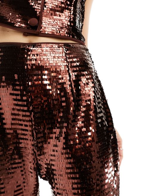 ASOS LUXE sequin wide leg pants in gold - part of a set