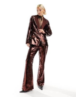 Labelrail X Dyspnea Sequin Oversized Blazer In Bronze - Part Of A Set-brown