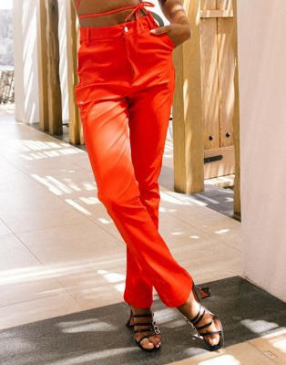 Labelrail x Eva Apio faux leather slim trousers co-ord in hot red
