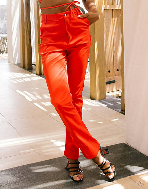 Labelrail x Eva Apio faux leather slim trousers co-ord in hot red | ASOS