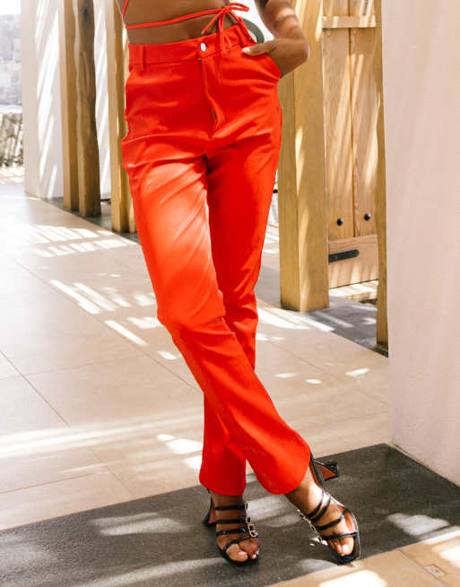 Labelrail x Eva Apio faux leather slim trousers co-ord in hot red