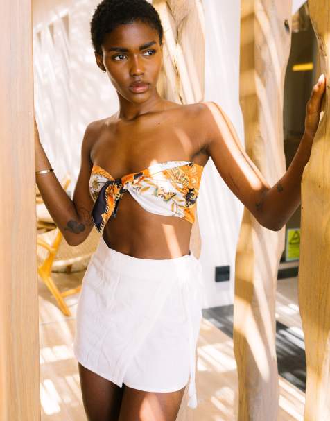 Labelrail x Eva Apio scarf print bandeau top in multi  - view 1