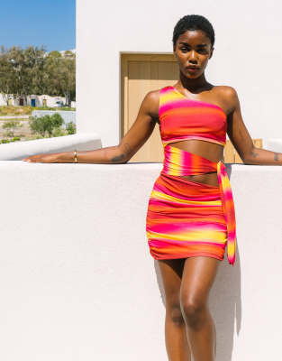 Labelrail x Eva Apio sunset heart detail cut-out mini dress in pink ombre - ASOS Price Checker