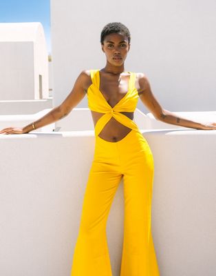 Labelrail x Eva Apio twist front jumpsuit in mustard yellow Sale