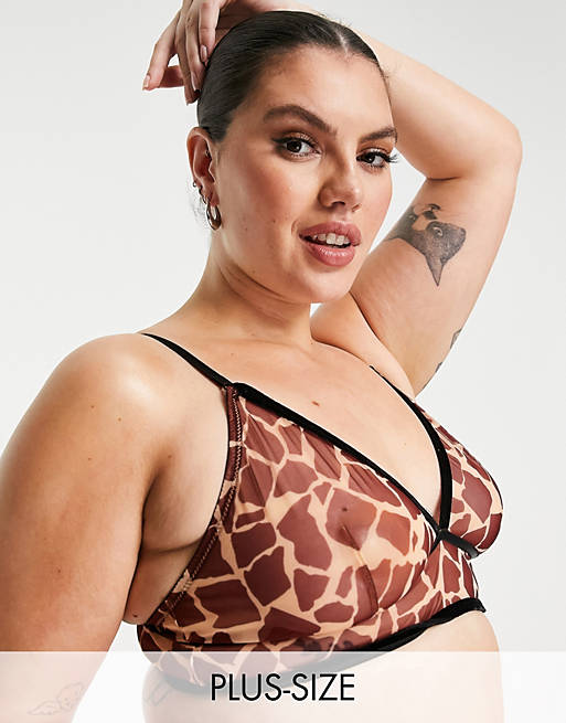 Labelrail x Francesca Perks giraffe print mesh bra in rust co-ord
