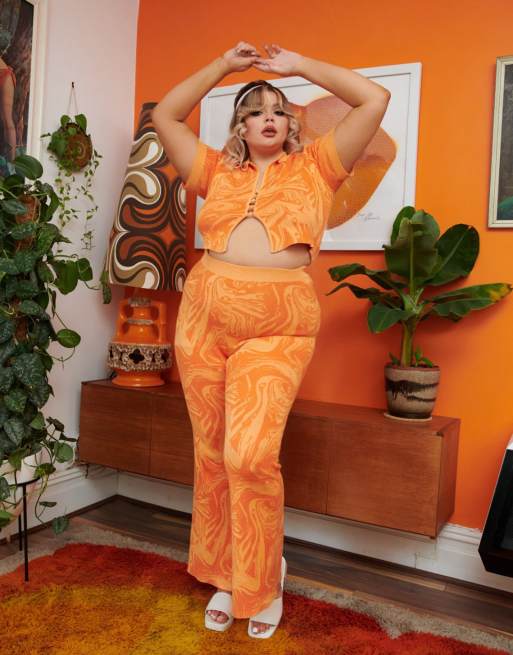 Labelrail x Francesca Perks - Ruimvallende gebreide flare-broek met gemarmerd patroon, deel van co-ord set