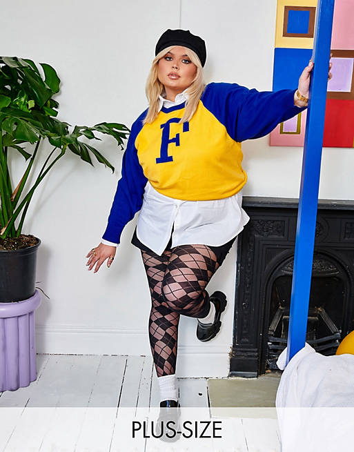 Labelrail x Francesca Perks slogan knit jumper in cobalt blue and yellow