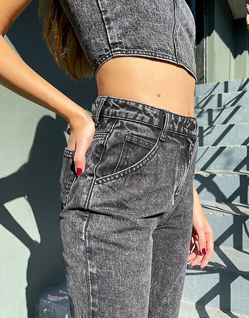 Women Labelrail x Hana Cross high waist jeans with seam details in acid wash co-ord 