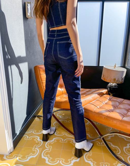 Labelrail x Hana Cross - Jean taille haute d'ensemble avec surpiqûres contrastantes style western, 2 de 4