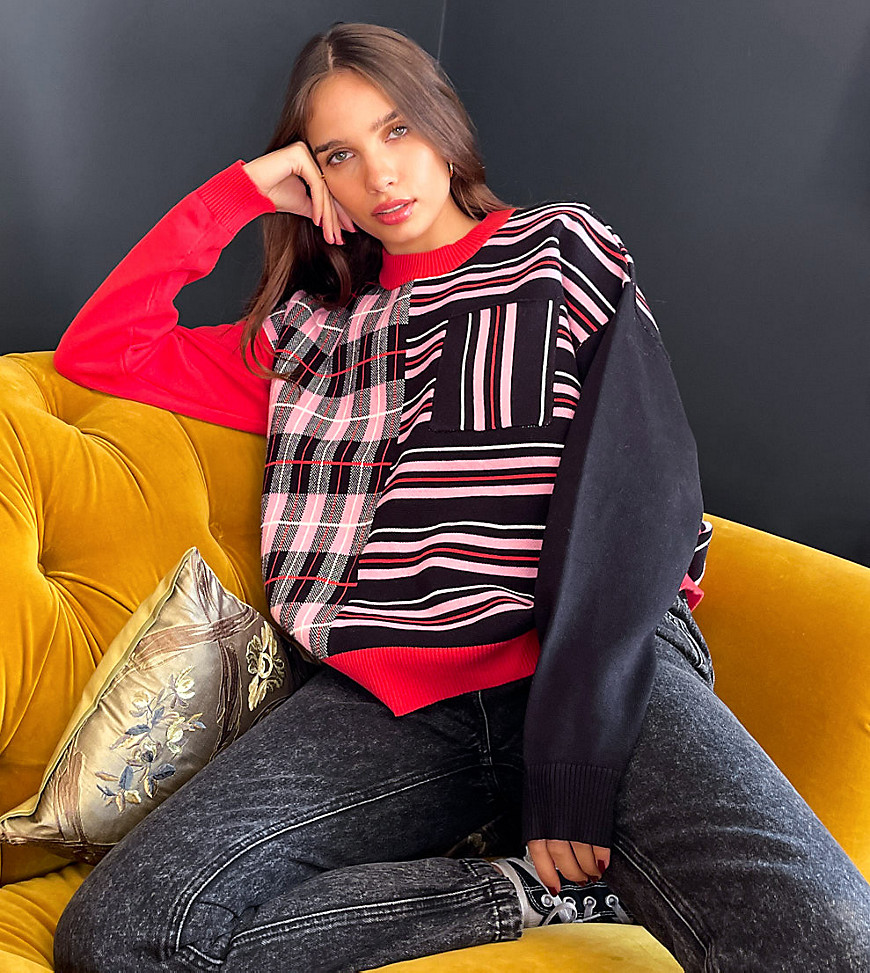 Labelrail x Hana Cross oversized sweater in patchwork knit-Multi