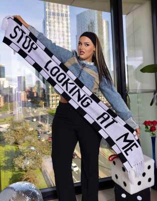 Labelrail x Holly Marston slogan football scarf in black and white | ASOS
