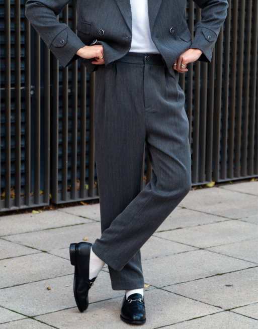 Labelrail x Isaac Hudson barrel leg tailored pants in grey (part of a set)