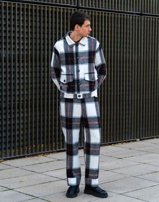 Labelrail x Isaac Hudson brushed check button through shacket co-ord in multi