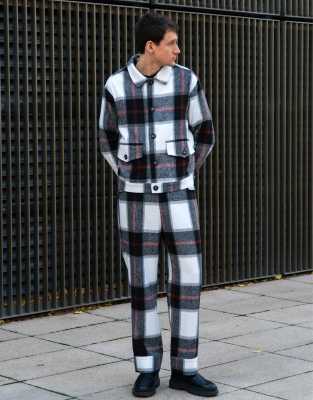 x Isaac Hudson brushed check wide leg turn-up pants in multi - part of a set