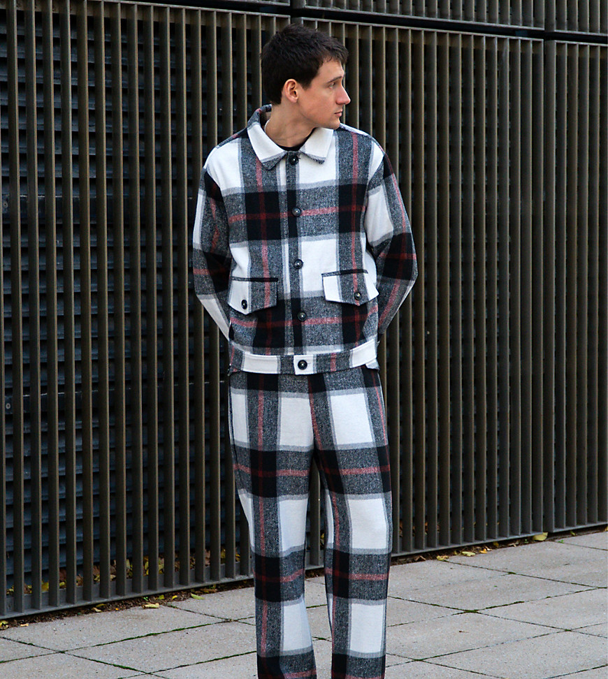 x Isaac Hudson brushed check wide leg turn-up pants in multi - part of a set