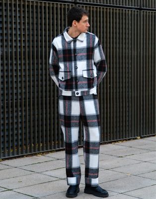 Labelrail x Isaac Hudson brushed check wide leg turn-up trousers co-ord in multi
