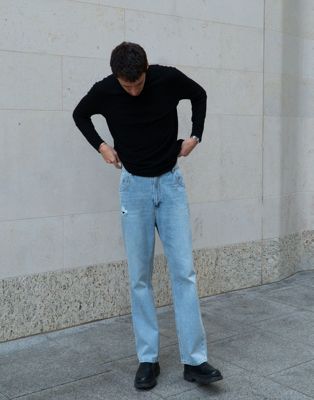 Labelrail x Isaac Hudson classic straight leg jeans in light blue wash
