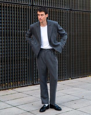 Labelrail x Isaac Hudson cropped boxy double breasted blazer co-ord in grey - ASOS Price Checker