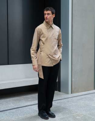 Labelrail x Isaac Hudson pocket detail wrap overshirt in beige (part of a set)