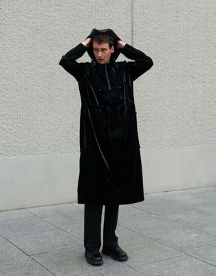 Labelrail X Isaac Hudson Sheen Vintage Effect Vinyl Oversized Raincoat In Black