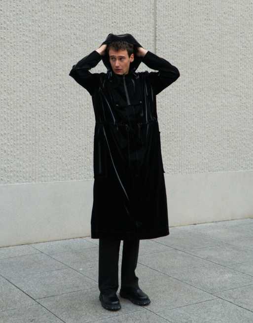 Labelrail x Isaac Hudson sheen vintage effect vinyl oversized raincoat in black