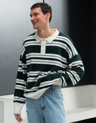 Labelrail x Isaac Hudson striped super soft rugby shirt in green and cream - ASOS Price Checker