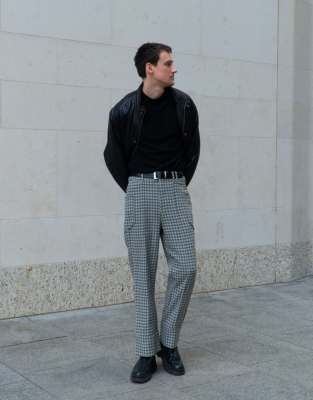 Labelrail X Isaac Hudson Wide Leg Houndstooth Slouchy Pants In Deep Green